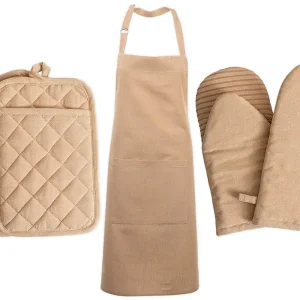 Kitchen Apron With Potholder 2-Pack & Oven Mitt 2-Pack Bundle